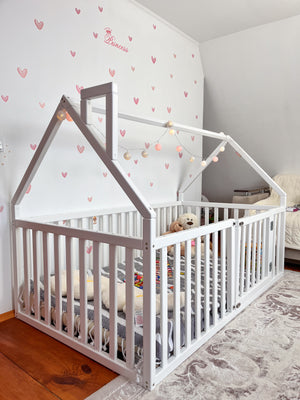 White Crib Floor Bed – Eco-Friendly Crib with Fall Protection (Model 21)