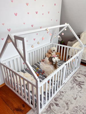 White Crib Floor Bed – Eco-Friendly Crib with Fall Protection (Model 21)