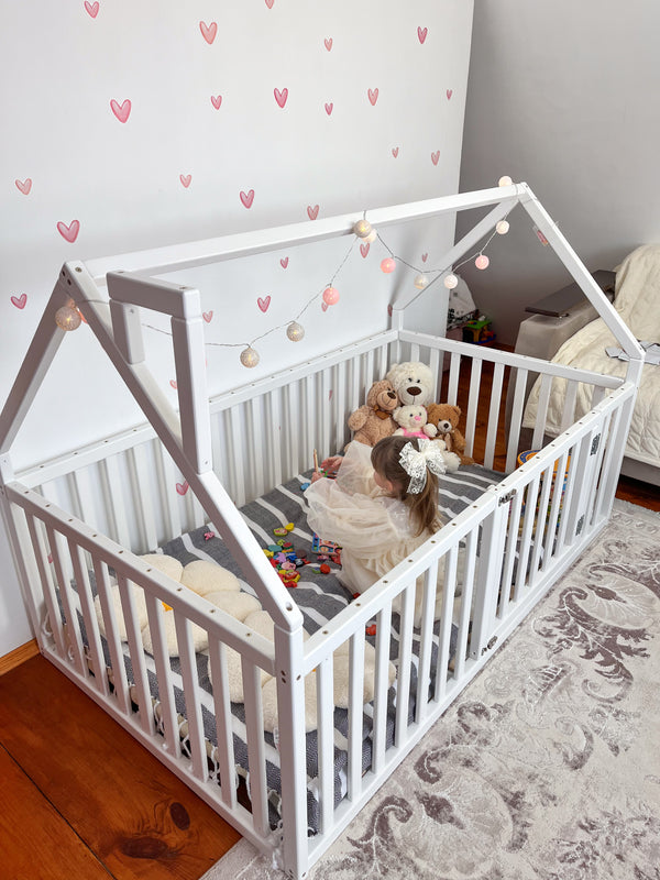 White Crib Floor Bed – Eco-Friendly Crib with Fall Protection (Model 21), фото 6