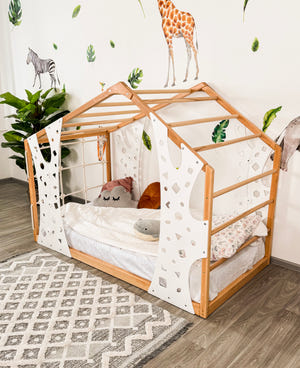 Montessori Plattform Äffchen-Bett Kinder Kletter-Spielhaus - Einzelbett mit Boden - Doppelbett