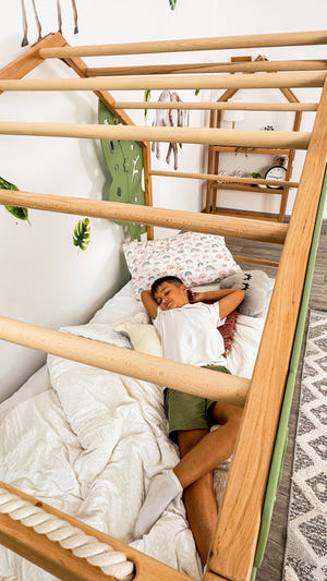 Toddler Forest Bed with Slatted Base - Kids Bed Frame with Climbing Wall