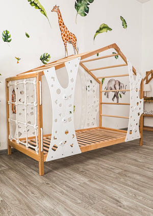 Montessori Kletterbett für Kinder - BUSYWOOD Monkey Bed mit Füßen und Lattenrost