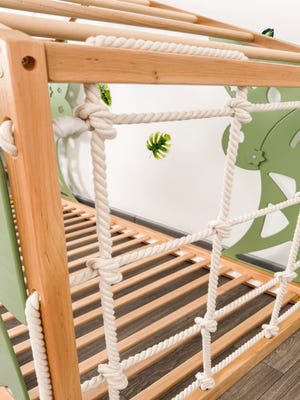 Toddler Forest Bed with Slatted Base - Kids Bed Frame with Climbing Wall