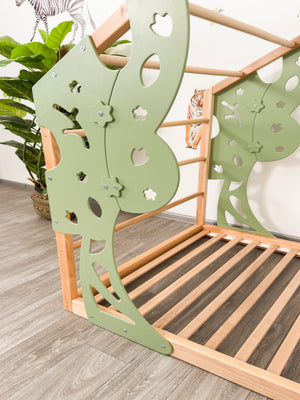 Toddler Forest Bed with Slatted Base - Kids Bed Frame with Climbing Wall