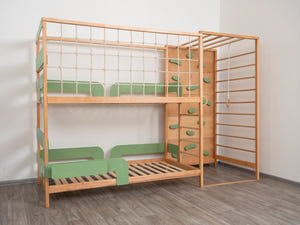 Twin Bed – Space-Saving Twin Bunk with Climbing Wall for Active Kids (Jungle Bed)