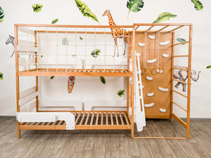 Twin Bed – Space-Saving Twin Bunk with Climbing Wall for Active Kids (Jungle Bed)