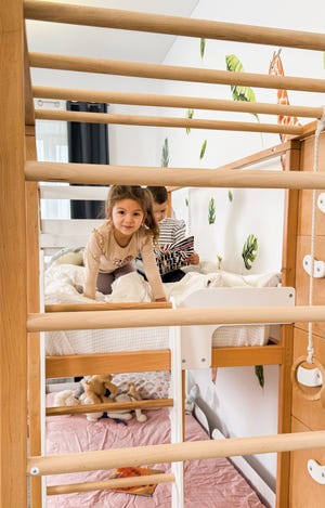 Twin Bed – Space-Saving Twin Bunk with Climbing Wall for Active Kids (Jungle Bed)
