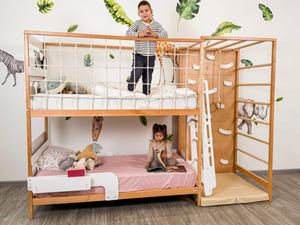 Twin Bed – Space-Saving Twin Bunk with Climbing Wall for Active Kids (Jungle Bed)