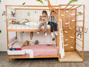 Twin Bed – Space-Saving Twin Bunk with Climbing Wall for Active Kids (Jungle Bed)