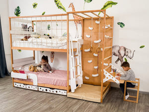Eco-Friendly Montessori Jungle Bed - Bunk Bed with Optional Table & Drawers