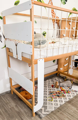 Twin Bed – Space-Saving Twin Bunk with Climbing Wall for Active Kids (Jungle Bed)
