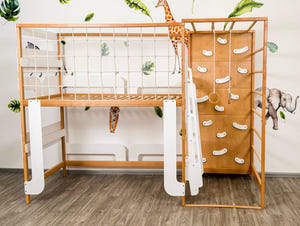 Twin Bed – Space-Saving Twin Bunk with Climbing Wall for Active Kids (Jungle Bed)