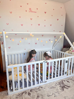 White Crib Floor Bed – Eco-Friendly Crib with Fall Protection (Model 21)