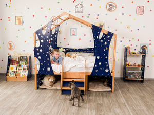 Toddler Montessori Climbing Bed with Double Pet Space Underneath (BusyPet Duo Bed)
