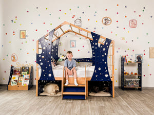 Toddler Montessori Climbing Bed with Double Pet Space Underneath (BusyPet Duo Bed)