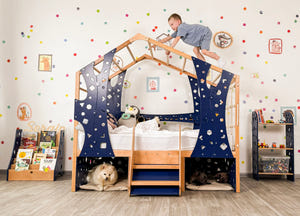 Toddler Montessori Climbing Bed with Double Pet Space Underneath (BusyPet Duo Bed)