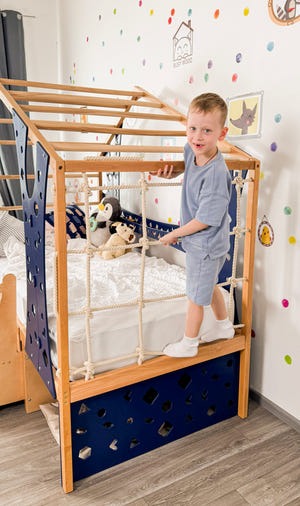 Toddler Montessori Climbing Bed with Double Pet Space Underneath (BusyPet Duo Bed)