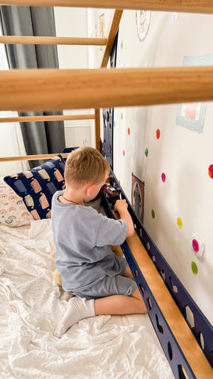 Toddler Montessori Climbing Bed with Double Pet Space Underneath (BusyPet Duo Bed)