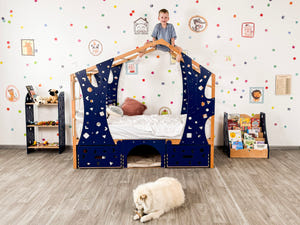 Wooden Kids Climbing Bed with Dog Bed Underneath (BusyPet Buddy Bed)