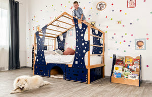 Wooden Kids Climbing Bed with Dog Bed Underneath (BusyPet Buddy Bed)