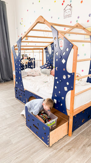 Wooden Kids Climbing Bed with Dog Bed Underneath (BusyPet Buddy Bed)