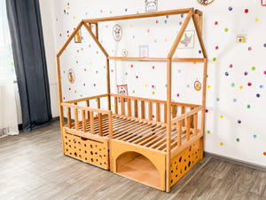 Montessori House Bed with Pet Space & Rolling Storage Drawer (BusyPet Lounge Bed)