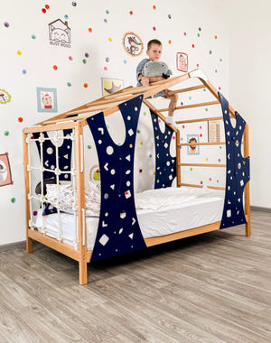 Kletterbett für Kletterbeine und Sprossenbett – Einzelbett für Kleinkinder – Montessori-Bett groß