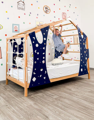 Kletterbett für Kletterbeine und Sprossenbett – Einzelbett für Kleinkinder – Montessori-Bett groß