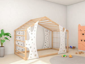 Montessori Platform Monkey Bed Kids Climbing Playhouse - Twin Floor Bed - Full Size Bed