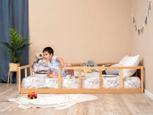 Montessori wood floor bed with rails + slats  (Model 10)