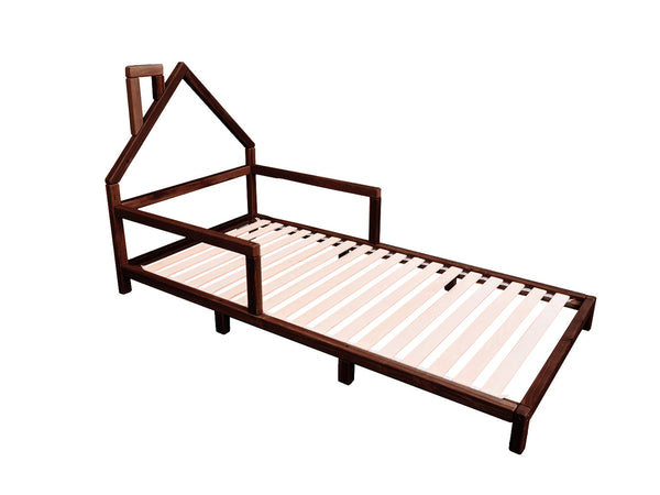 Montessori Wood House Frame Toddler Bed with legs Dark color (Model 3)
