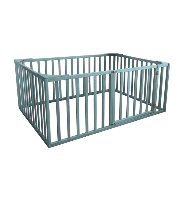 Montessori wood Platform Playpen Bed with extended rail (Model 6.3/20,  Size 75x38 in, Blue color)