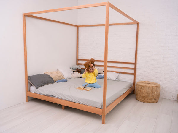 Teen Wooden bed with Legs&Slats Queen Size 80x60 in (Model 8)
