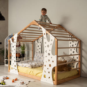 Montessori Platform Monkey Bed Kids Climbing Playhouse - Twin Floor Bed - Full Size Bed