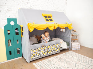 Dreamland Canopy Bed Set Grey-Yellow Color