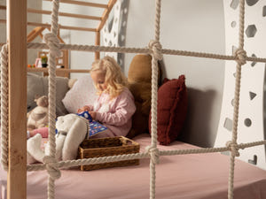 Montessori Climbing Bed for Kids - BUSYWOOD Monkey Bed with Legs and Slats - Toddler Bed