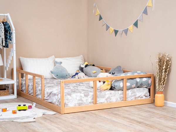 Montessori wood floor bed with rails + slats  (Model 10)