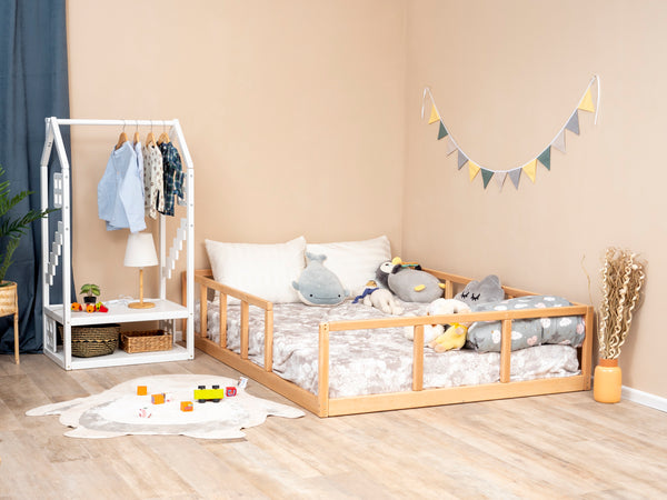 Montessori wood floor bed with rails + slats  (Model 10)