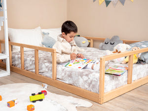 Montessori wood floor bed with rails + slats  (Model 10)