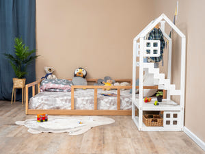 Montessori wood floor bed with rails + slats  (Model 10)