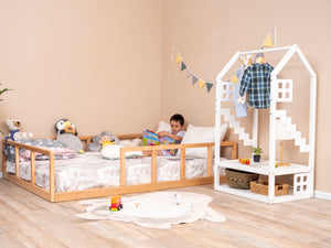 Montessori wood floor bed with rails + slats  (Model 10)