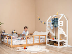 Montessori wood floor bed with rails + slats  (Model 10)