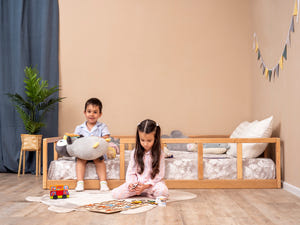 Montessori wood floor bed with rails + slats  (Model 10)
