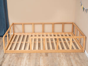 Montessori wood floor bed with rails + slats  (Model 10)
