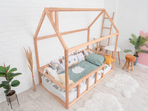 Montessori floor house bed with slats | 7 colors | 13 sizes (Model 2)