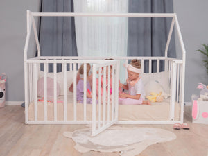 Montessori wood House Playpen with Fall Protection Platform Bed (Model 21)