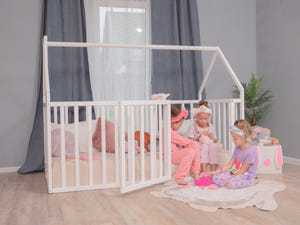 Montessori wood House Playpen with Fall Protection Platform Bed (Model 21)