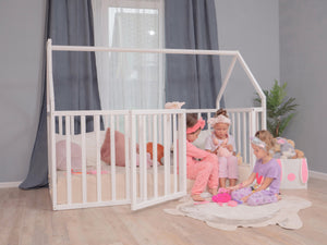 Montessori wood House Playpen with Fall Protection Platform Bed (Model 21)