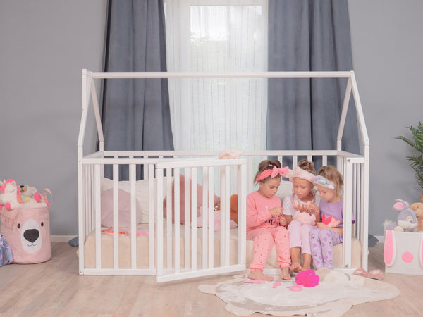 Montessori wood House Playpen with Fall Protection Platform Bed (Model 21)