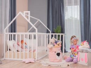 Montessori wood House Playpen with Fall Protection Platform Bed (Model 21)